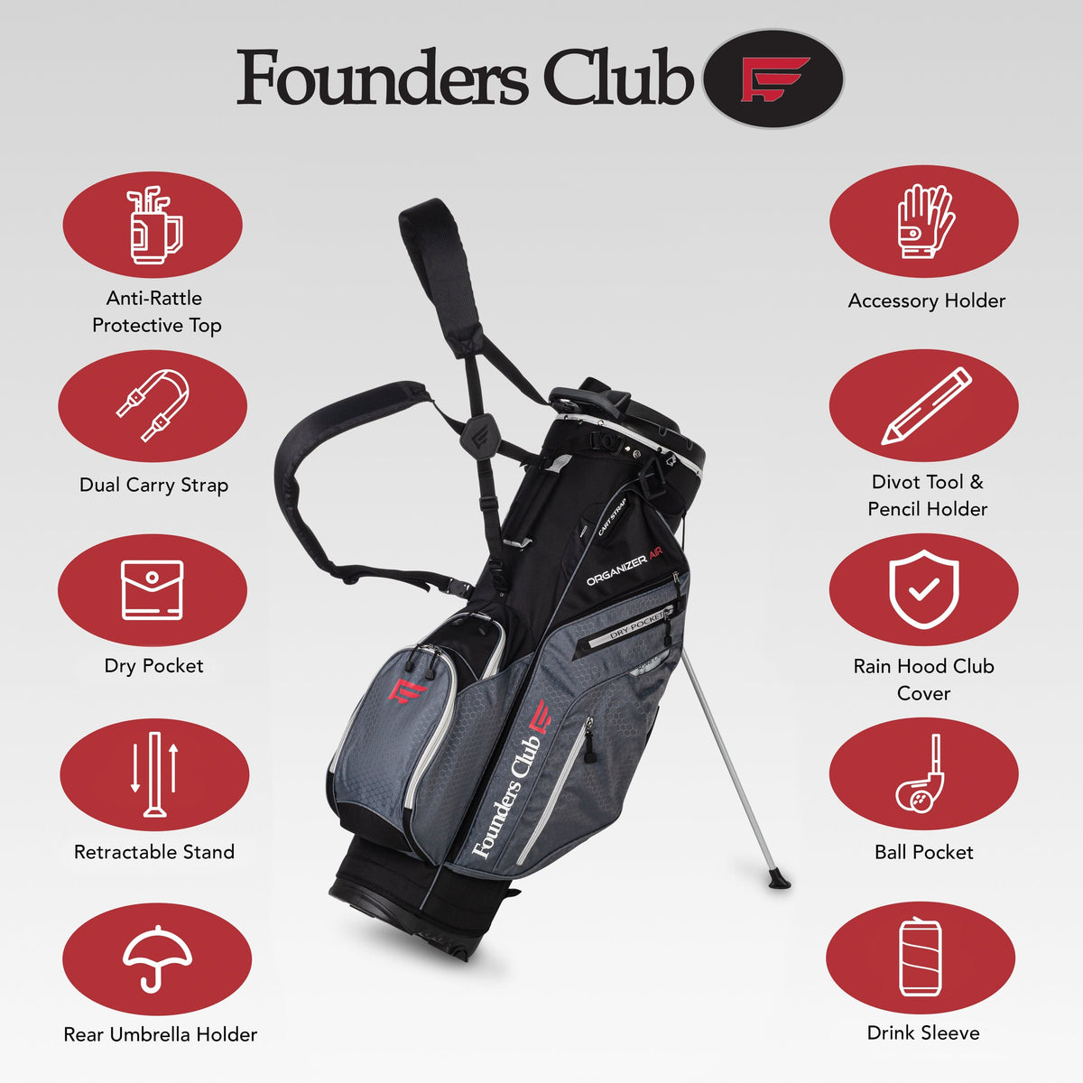 Founders Club Organizer Men&#39;s Golf Stand Bag with 14 Way Organizer Divider Top with Full Length Dividers