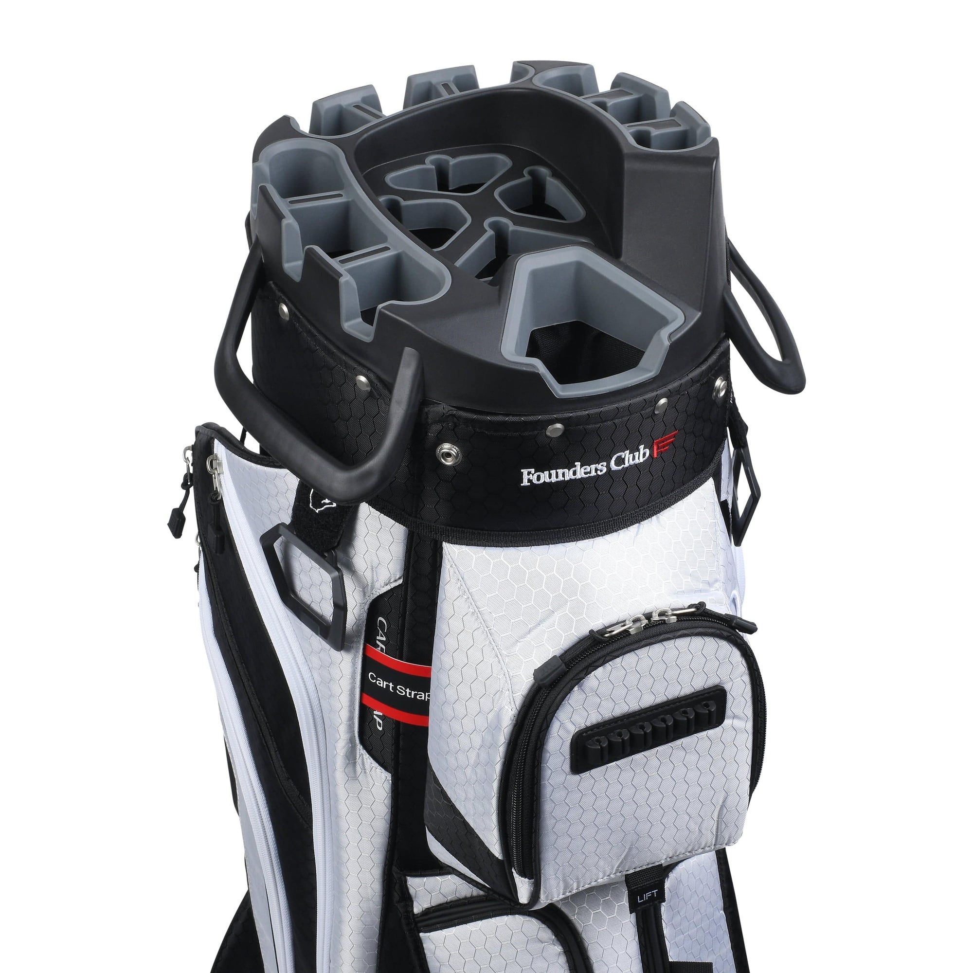 golf bag rain hood snap on Founders Club 4th Generation Tour Series Club Lock Organizer Golf Cart Bag for Men with 14 Way Anti Rattle Divider Top- Free Snap On Rain Hood-Full Le
