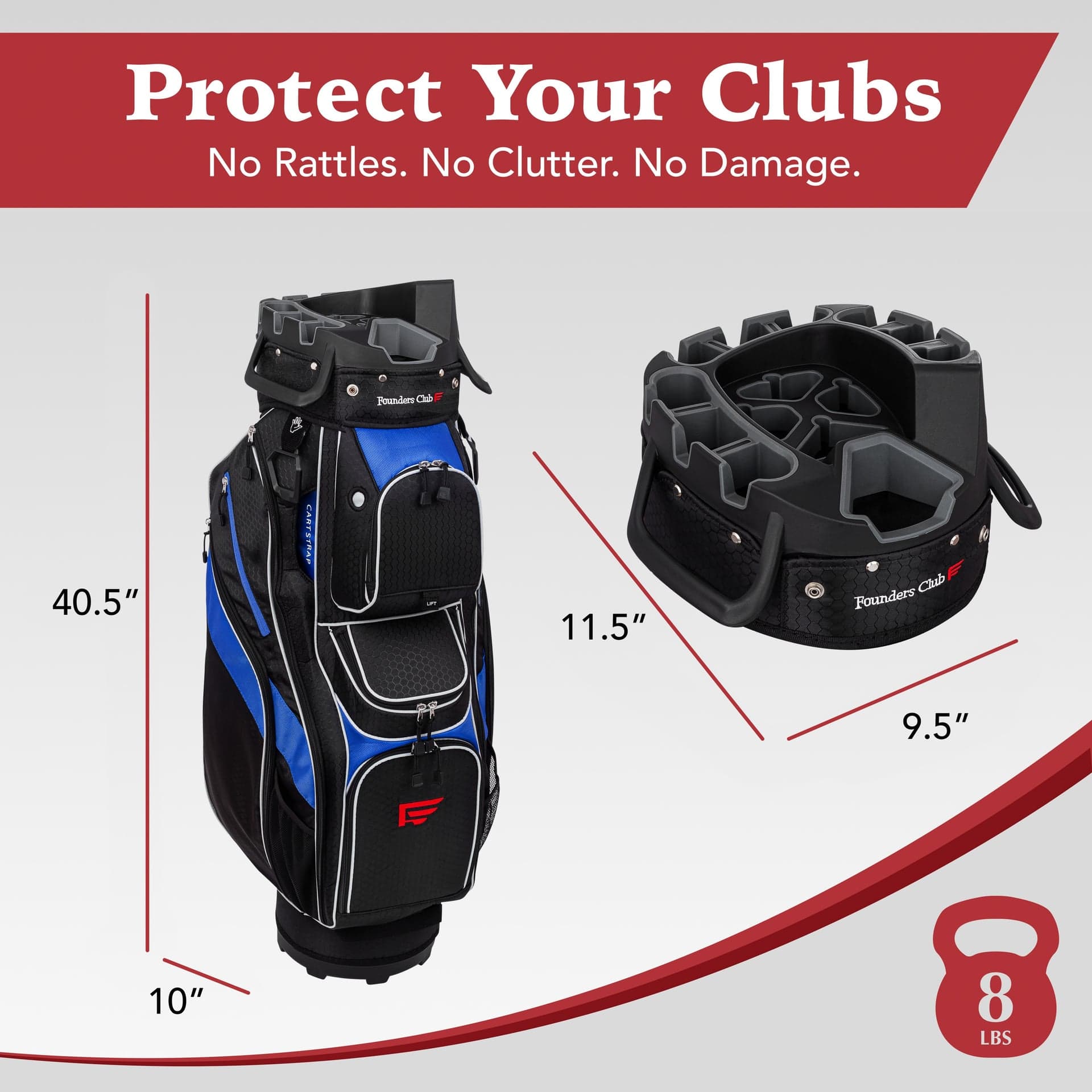Founders Club 4th Generation Player Series Club Lock Organizer Golf Cart Bag for Men with 14 Way Anti Rattle Divider Top- Free Snap On Rain Hood-Full Length Dividers