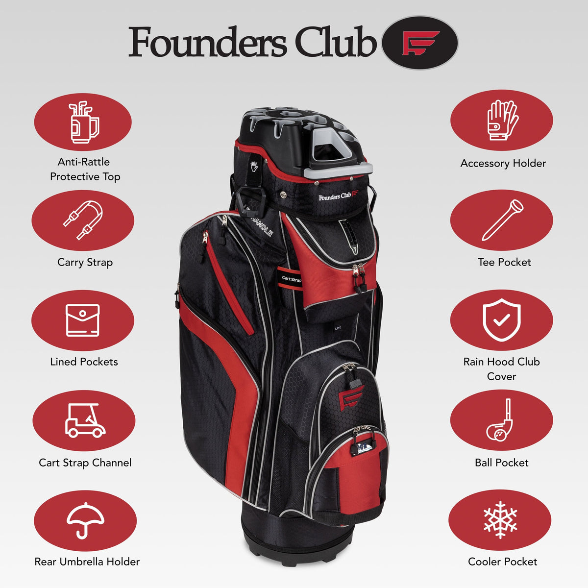 Founders Club 3rd Generation Premium Organizer 14 Way Golf Cart Bag - Red