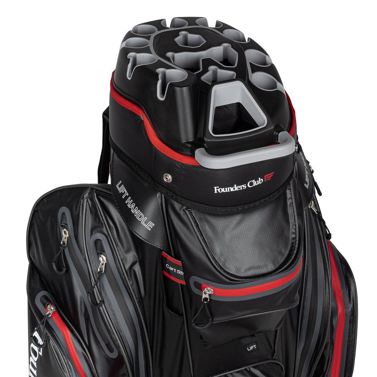 Founders Club Premium Organizer 14 Way Golf Cart Bag - Black/Red Waterproof